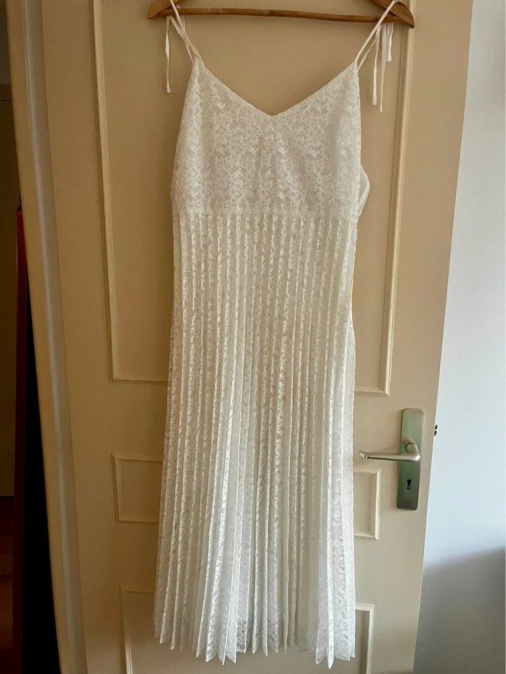 Sezane White Lace Pleated Maxi Dress US 6